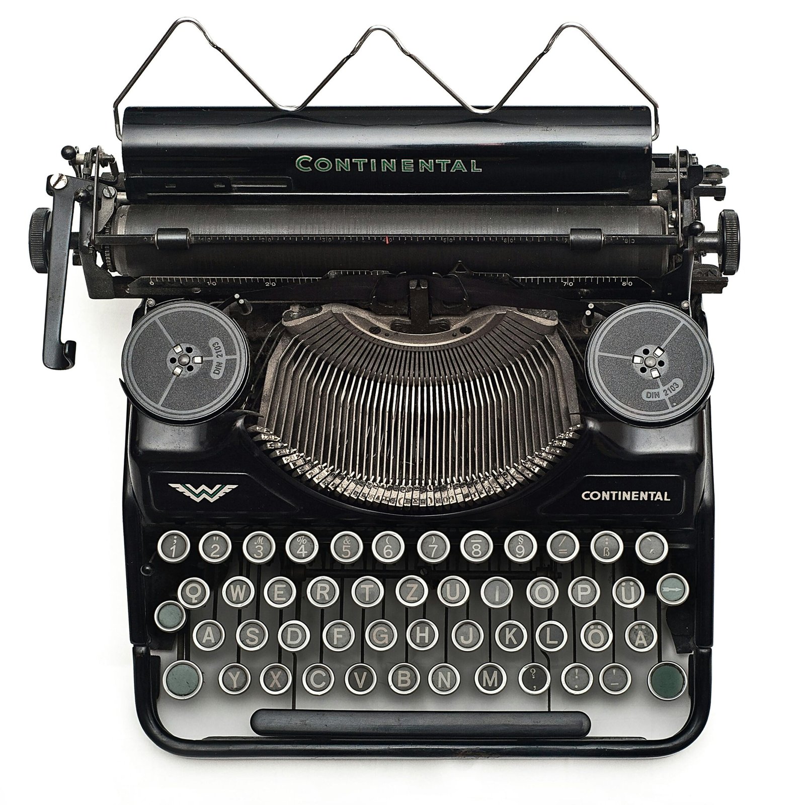 Top view of a classic vintage Continental typewriter with retro design and keys.